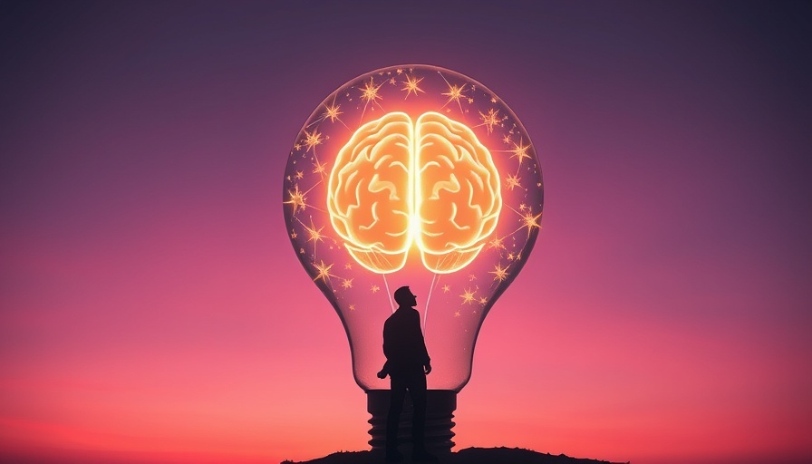 AI in digital marketing: silhouette in light bulb with brain and stars.