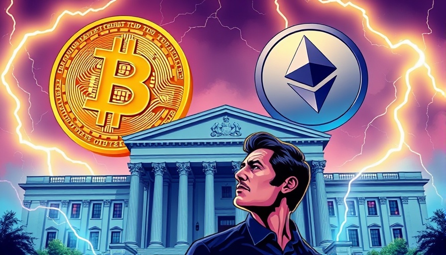 Crypto Regulation Impact dramatic illustration with coins and government building.