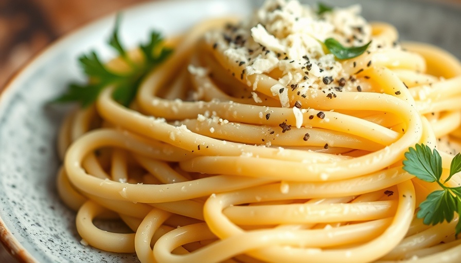 Cottage Cheese Alfredo pasta close-up garnished with parsley.