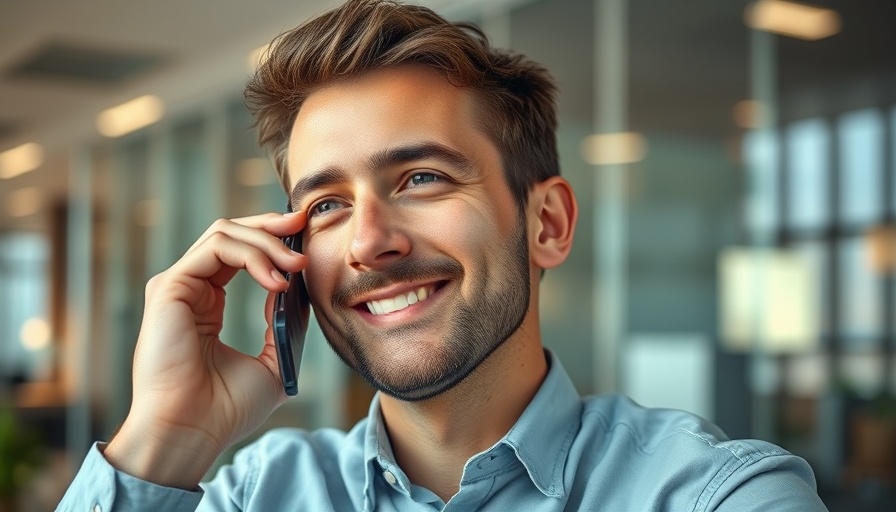Young man in office talking on phone, showcasing real-time agent guidance.