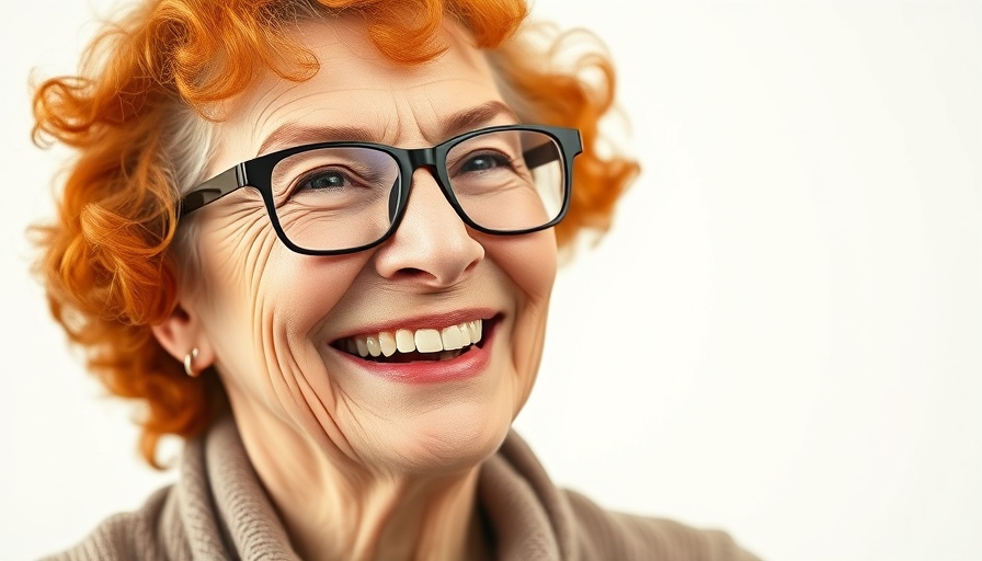 Joyful elderly woman smiling warmly, conveying positivity.