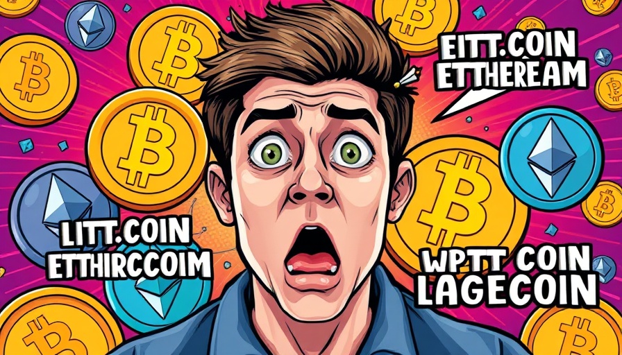 Crypto market dynamics illustrated with surprised man and cryptocurrency symbols.
