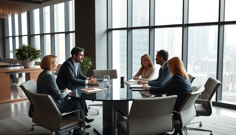 Lawyers discussing strategies in modern office setting.