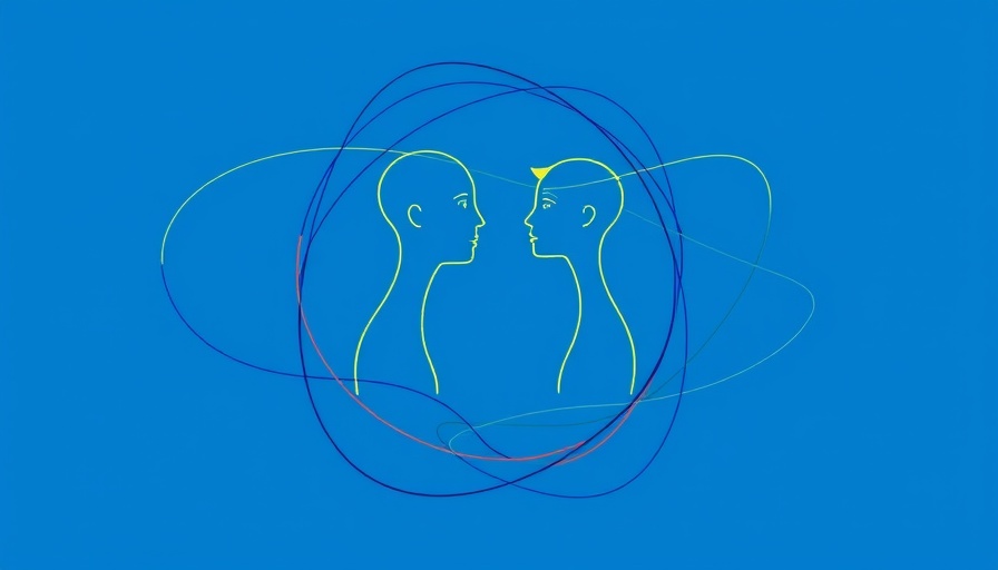 Artistic depiction of digital peer support with two figures and lines