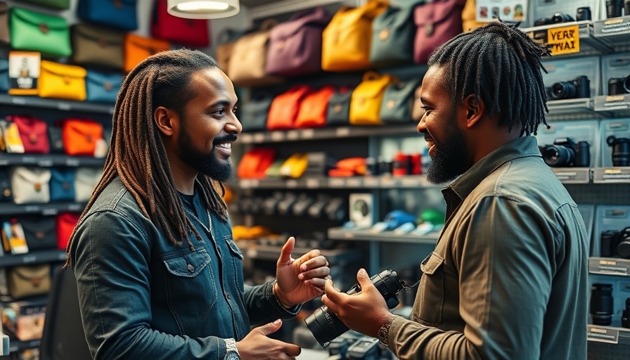 Black-owned camera store with engaging staff and colorful interior.