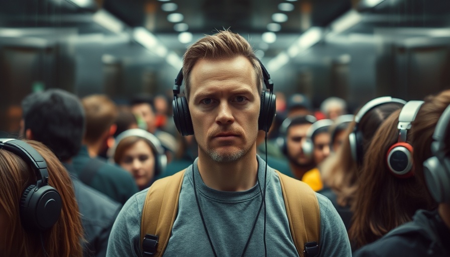 Man in elevator with headphones, highlighting bold branding strategies.