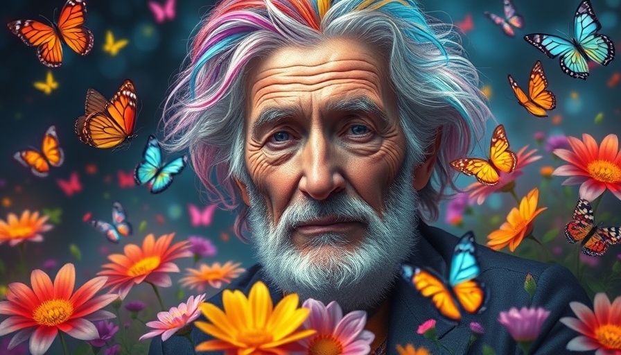 Elderly man breaking free from resentment in a dreamlike garden.