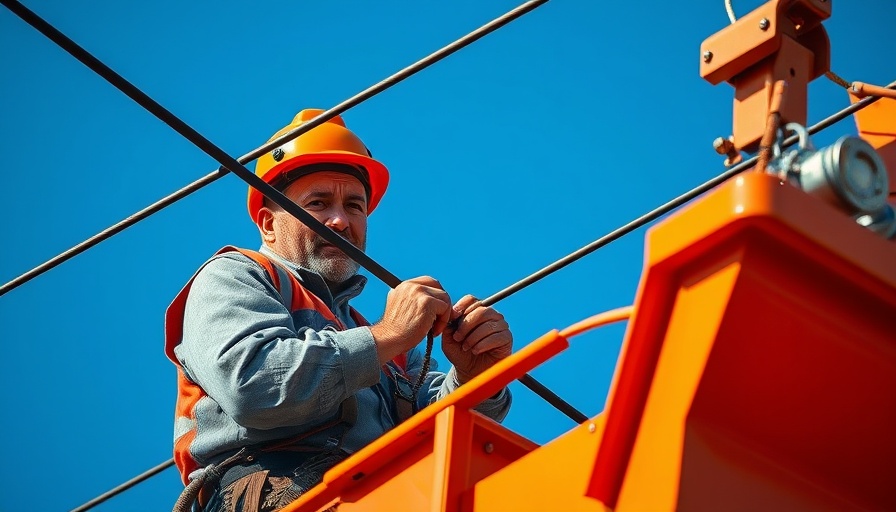 Utility worker repairing power lines to address illegal electricity connections