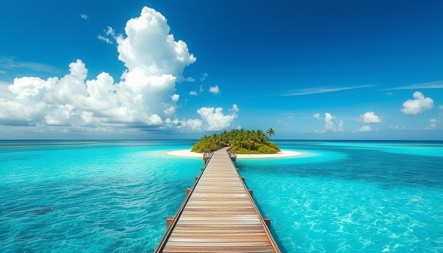 Tropical island pier on a private jet journey to all seven continents