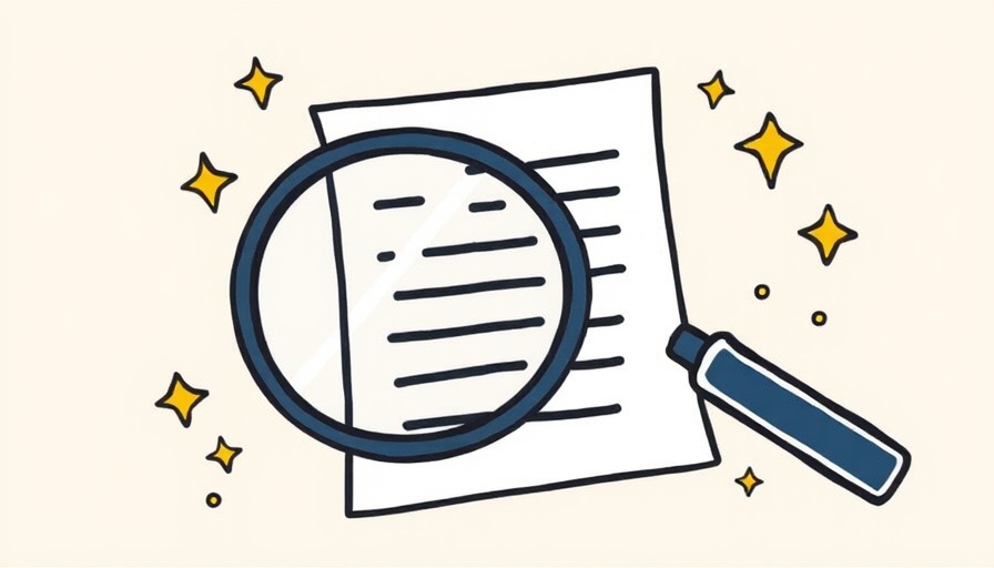 Stylized illustration of magnifying glass on paper with stars and dots.