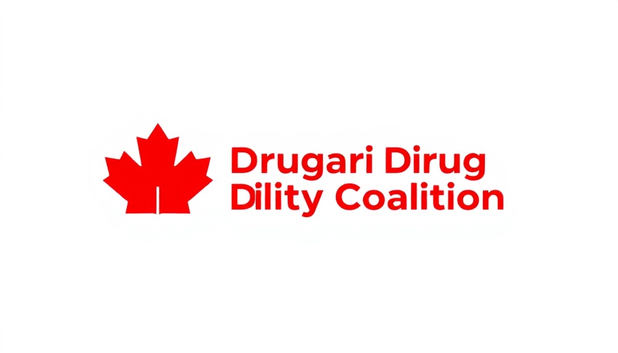 Logo of Canadian Drug Policy Coalition, red background.