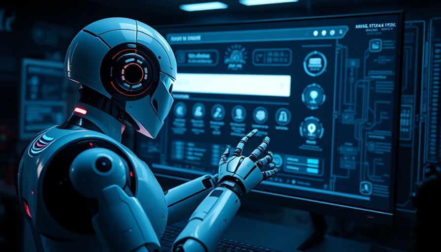 AI search optimization concept with robot and digital interface.