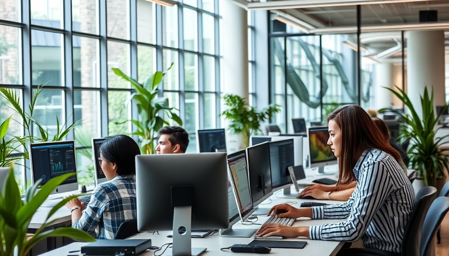 Professionals discussing data mining outsourcing services in a modern office.