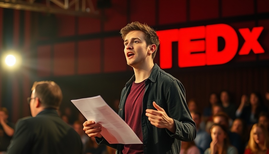 Young man speaking at a TEDx event, navigating uncertainty.