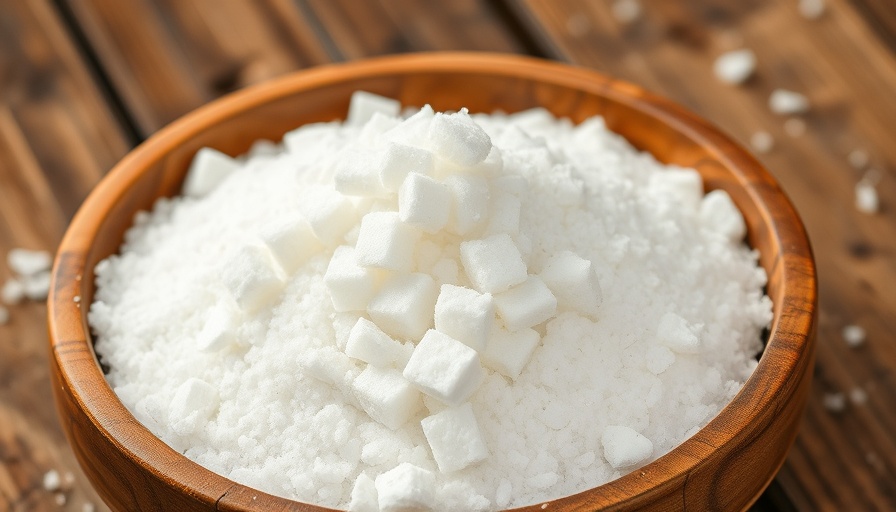 White sugar cubes and granulated sugar in a bowl on rustic table.
