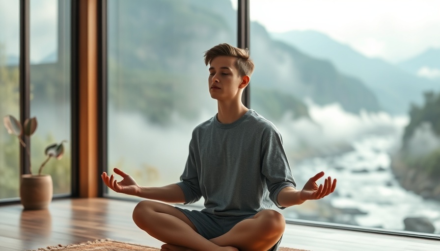 Meditation for men: Young man meditating in tranquil setting.