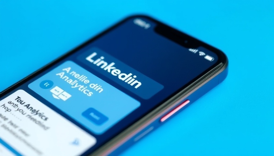 Smartphone displaying LinkedIn analytics notification on a blue background.