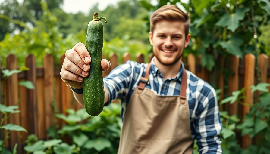 Man holding cucumbers, emphasizing cucumber benefits for men in a garden setting.
