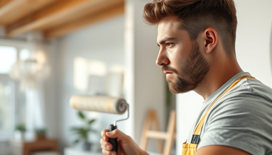Painter using roller brush on wall, highlighting local SEO for painting professionals.