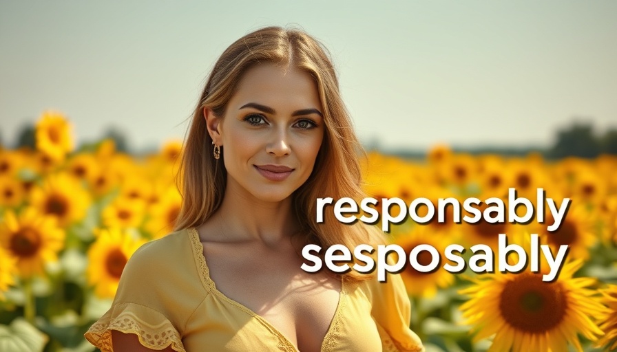Woman in sunflower field with 'Drink Responsibly' message.