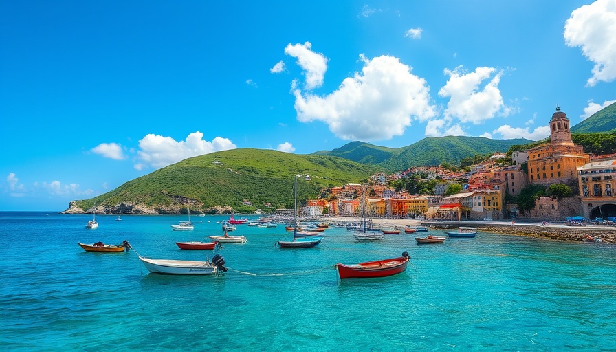 Coastal town offers smaller crowds, featuring boats and quaint houses.