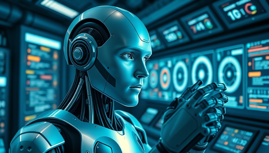 AI in digital marketing with robot analyzing data.