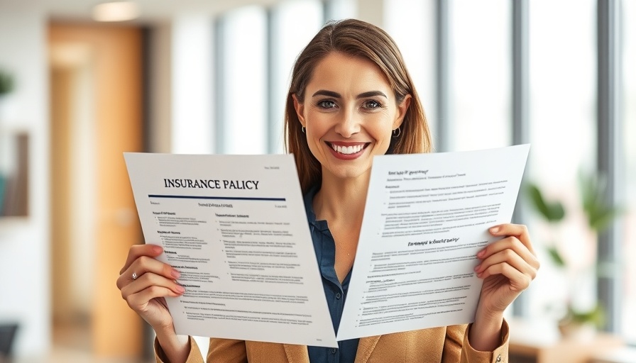 Woman displaying insurance policy in office setting for families.