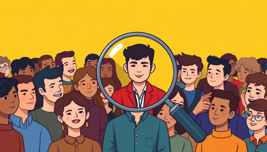 Cartoon crowd with a focus on one person, representing human-centric digital marketing.