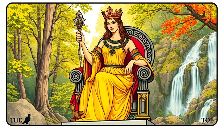 Mindfulness and Tarot card depicting The Empress, seated among nature.