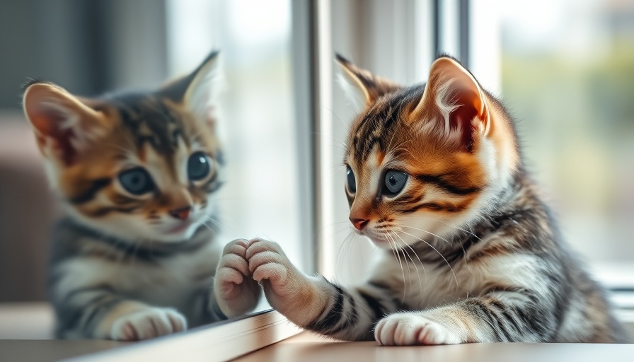 Curious kitten touching its reflection, exploring a different kind of energy.