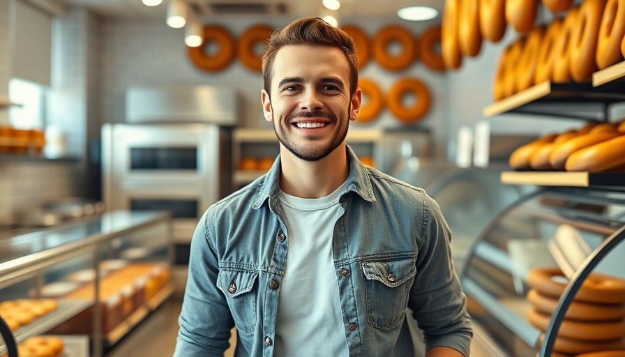 Entrepreneurial Journey to Financial Freedom: Successful bagel shop owner smiling.