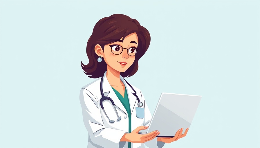 Illustration of digital transformation in mental health services with a doctor using telehealth tools.
