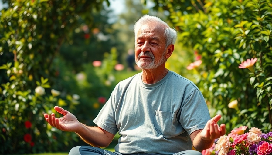 Serene parent practicing Transcendental Meditation in a tranquil garden.