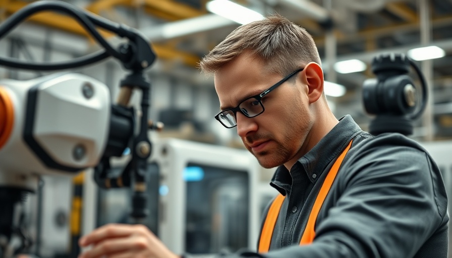 Employee operating a robot for industrial robotics training.