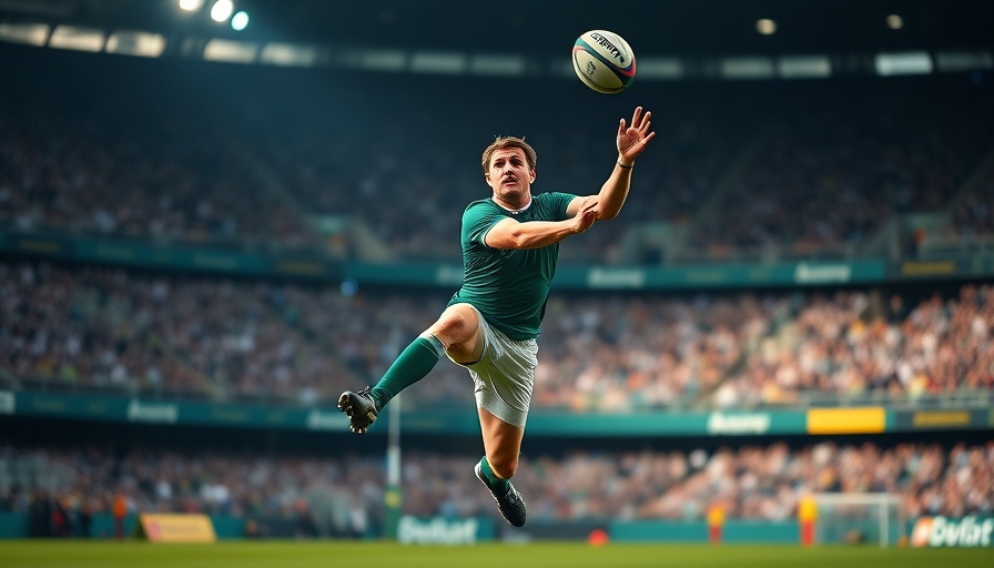Springboks player mid-air pass during intense match.