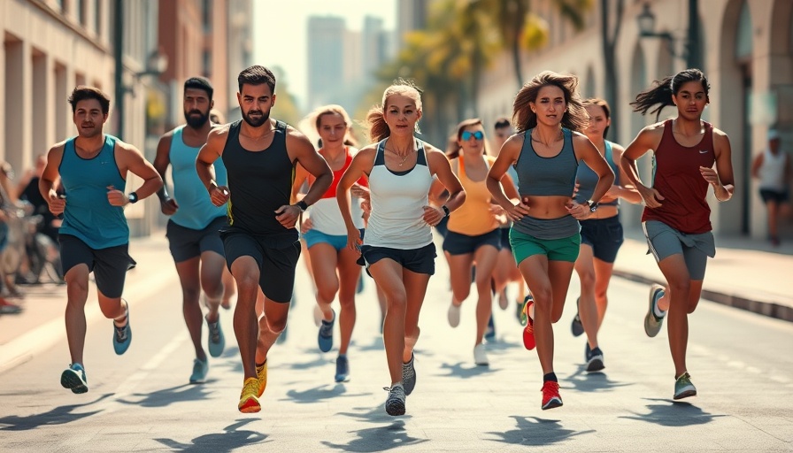 Focused athletes running in an urban setting, showcasing top sports marketing campaigns.