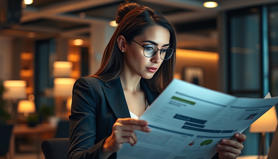 Businesswoman studying marketing reports for brand loyalty strategies.