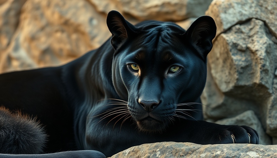 Sleek black panther resting with intense gaze, highlighting Mental Health Awareness theme.