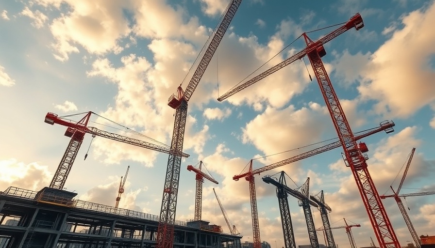 Cranes and structures at a construction site under a vibrant sky, embodying capital project execution reimagined for energy and resources.