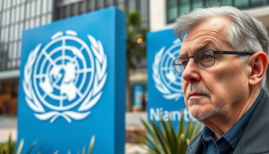 Focused older man beside World Health Organization sign, International Health Regulations.