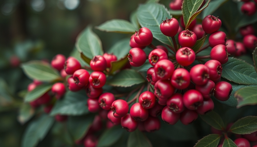 Close-up of pink berries with green leaves in a forest.