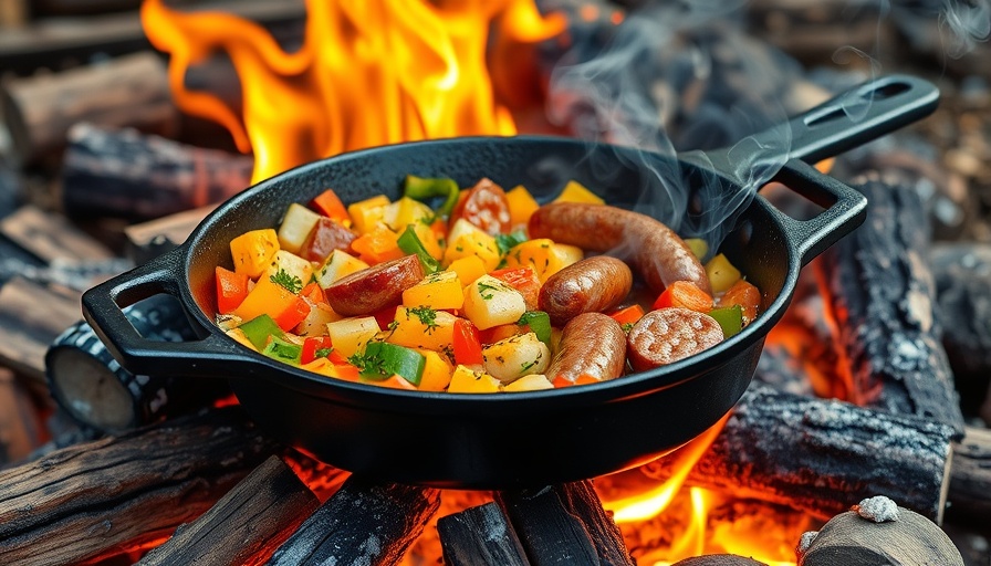 Cooking vibrant meal over open fire at self-catering spot.