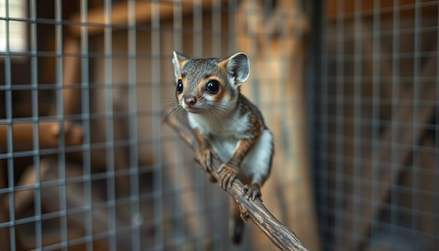 Curious wild animal in a wildlife rehabilitation setting.