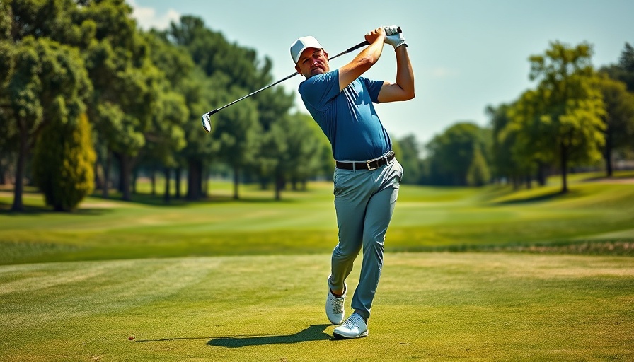 Golfer mid-swing on lush course, Classics on Turf and Telkom Partnership.