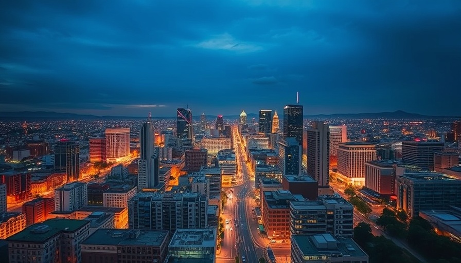 Panoramic view of Johannesburg cityscape at dusk showcasing skyline.