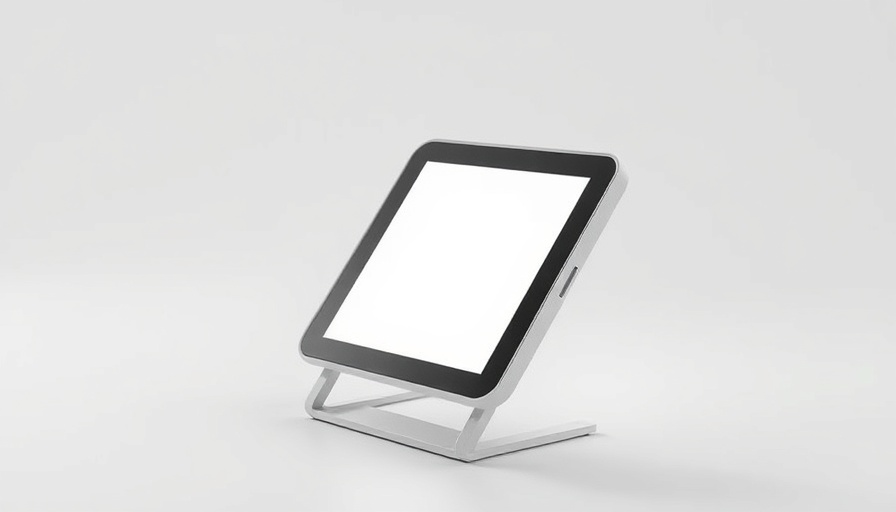 Sleek portable light therapy device on minimalist stand.