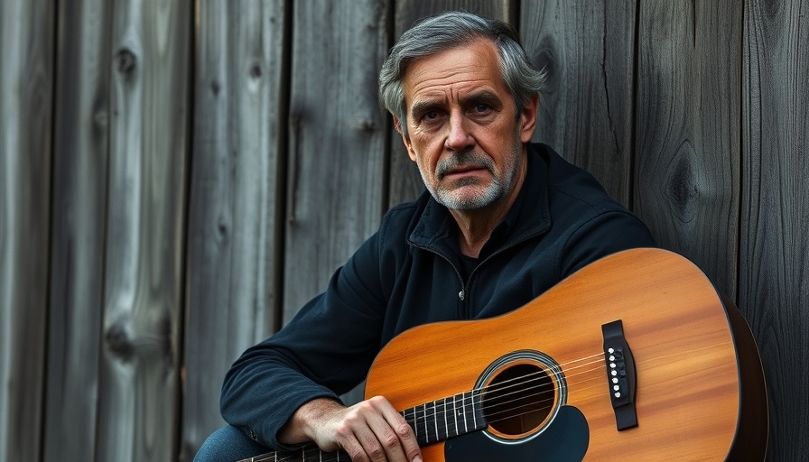 Grief and resilience in mental health: man with guitar near a fence.