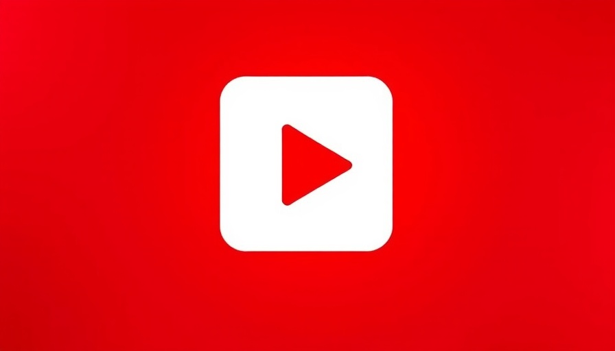 Bold play button icon on a red background.