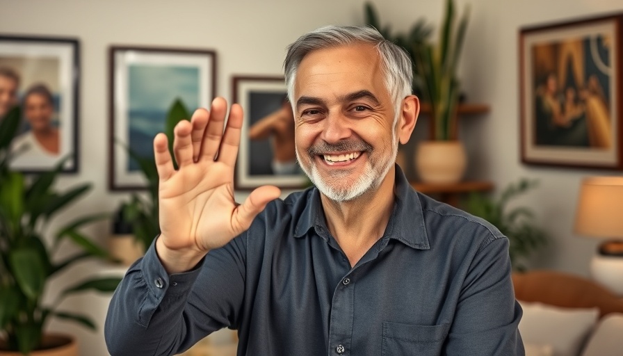 Middle-aged man shows wrist trick for brain health in cozy room.