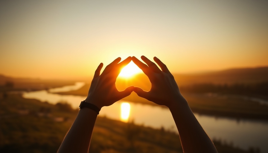 Framing the sunset with hands by the river.